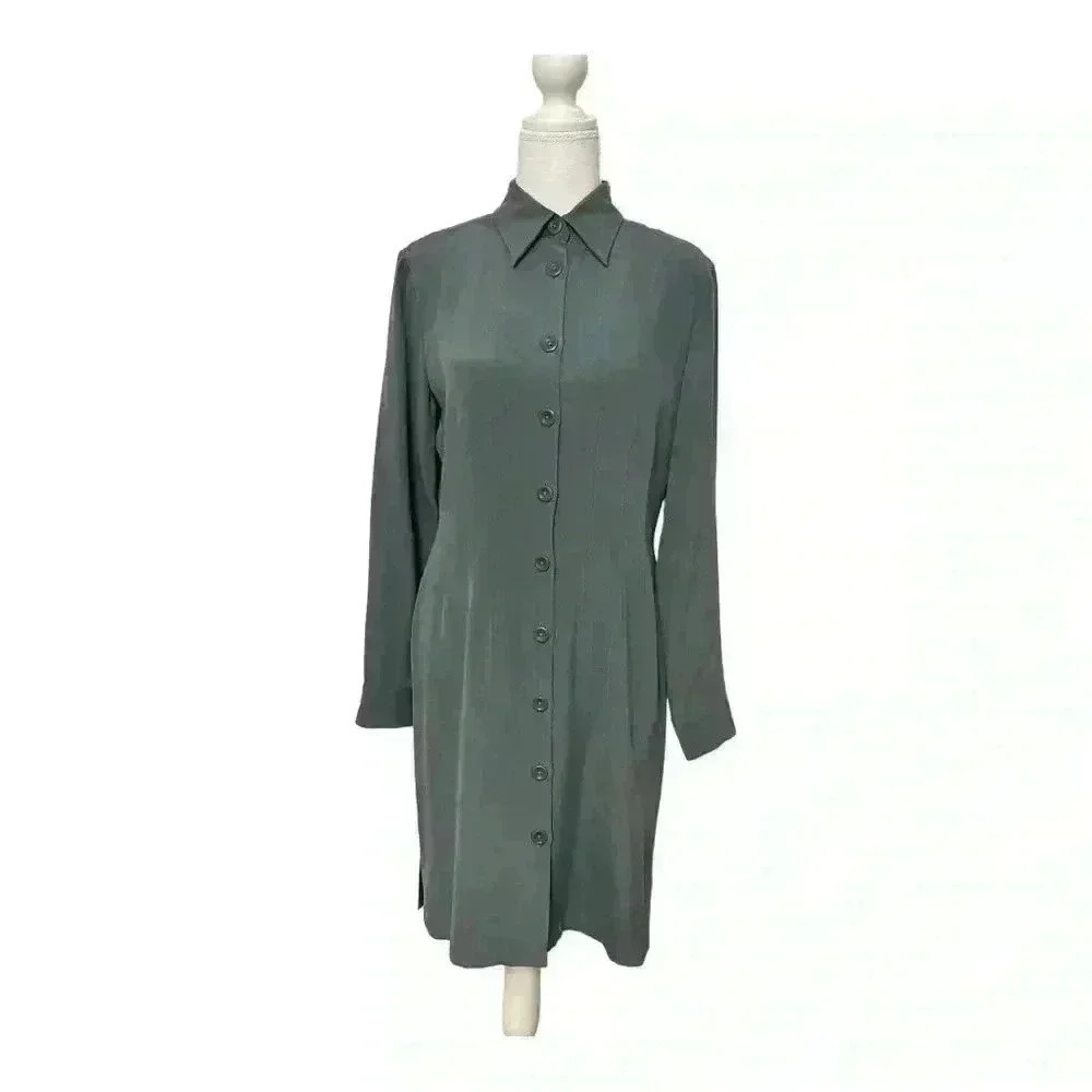 A K A Eddie Bauer NWT Silk Long Sleeve Oxford Shirt Dress Slate Blue Women’s 8